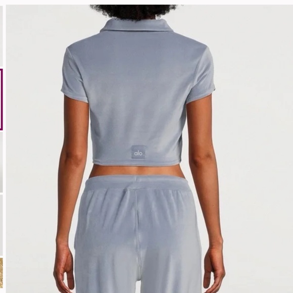 Alo Yoga✨Choice Velour Polo✨Short Sleeve Crop Henley✨Steel Blue✨Size S - Picture 2 of 10